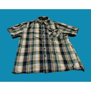 Gold Label Brand Men Shirt Size XL Multicolored Plaid Short Sleeve Pocket Preppy
